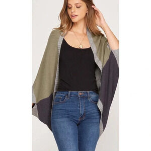 Rust/green Colorblock Dolman Sleeve Cocoon Cardigan one size shall, coat